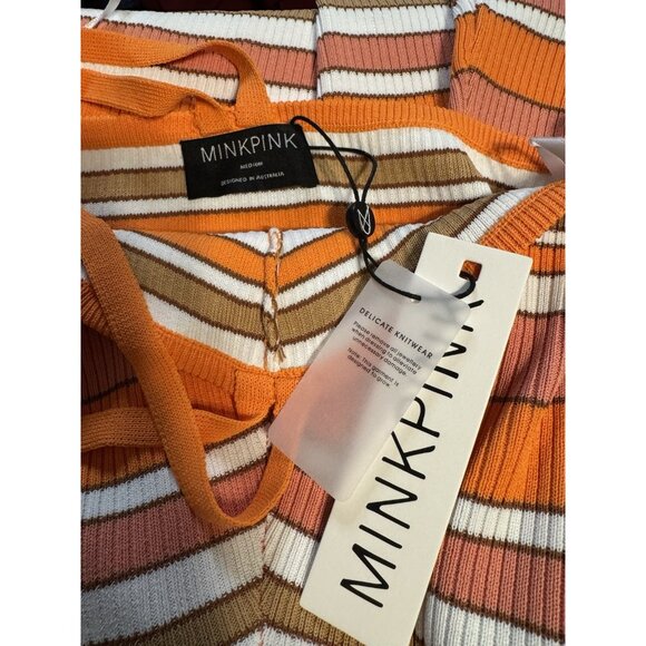 MinkPink Paige Sunset Striped Knit Midi Dress Orange Multi Color Medium NWT $139 - Picture 12 of 12